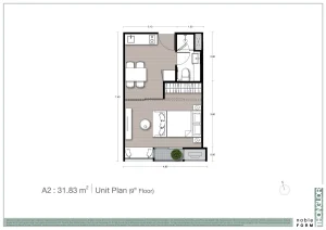 1-bedroom luxury condo floor plan unit type A2 at Noble Form Thonglor on Sukhumvit 55 Bangkok
