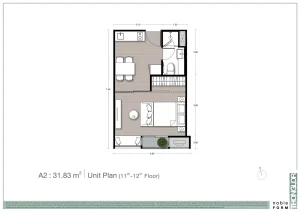 1-bedroom luxury condo floor plan unit type A2 at Noble Form Thonglor on Sukhumvit 55 Bangkok