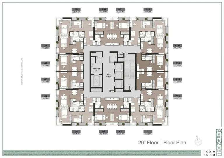 Luxury condo unit plans layout diagram for Noble Form Thonglor on Sukhumvit 55 Bangkok
