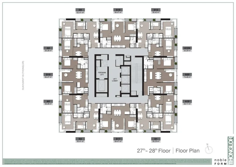 Luxury condo unit plans layout diagram for Noble Form Thonglor on Sukhumvit 55 Bangkok