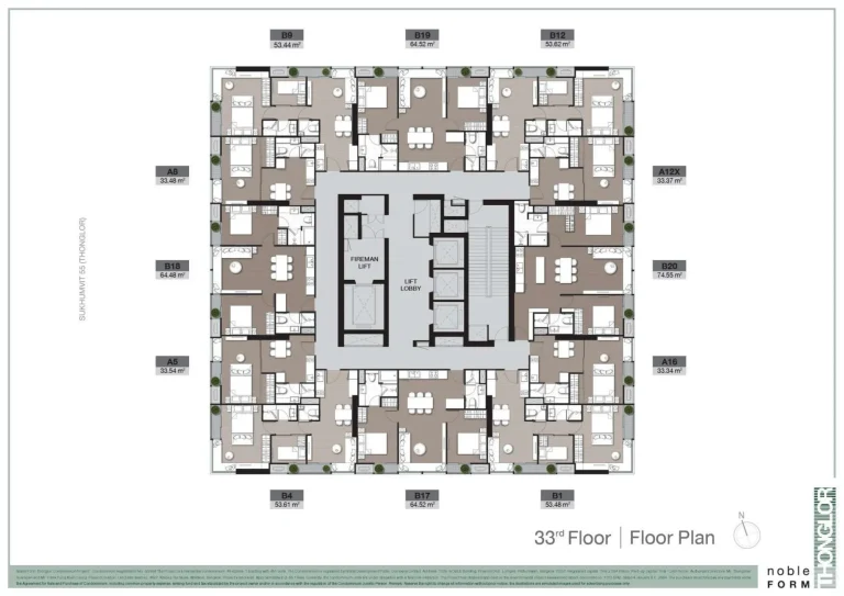 Luxury condo unit plans layout diagram for Noble Form Thonglor on Sukhumvit 55 Bangkok