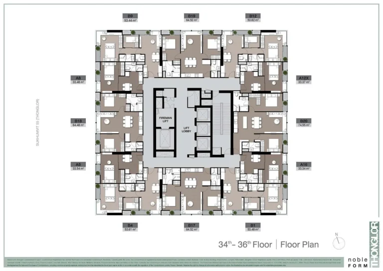 Luxury condo unit plans layout diagram for Noble Form Thonglor on Sukhumvit 55 Bangkok