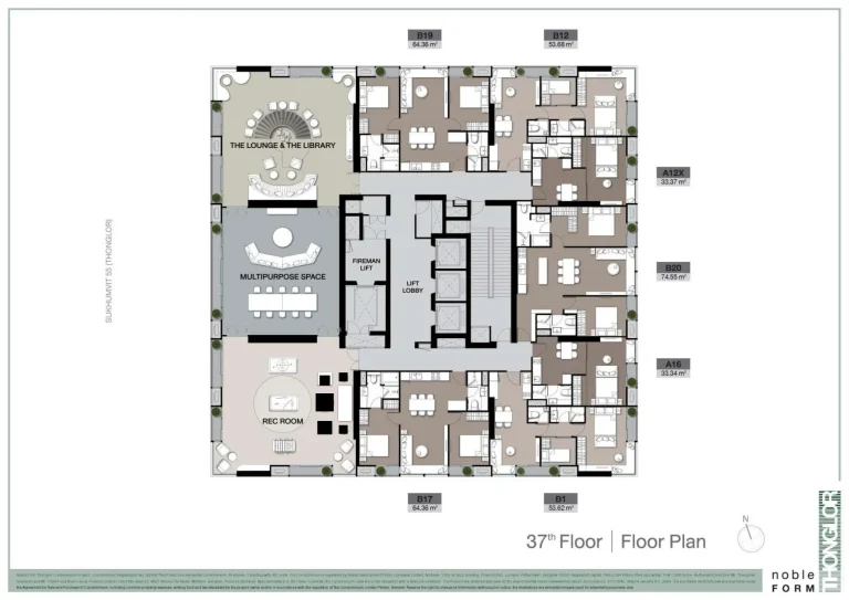 Luxury condo unit plans layout diagram for Noble Form Thonglor on Sukhumvit 55 Bangkok
