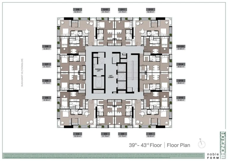 Luxury condo unit plans layout diagram for Noble Form Thonglor on Sukhumvit 55 Bangkok