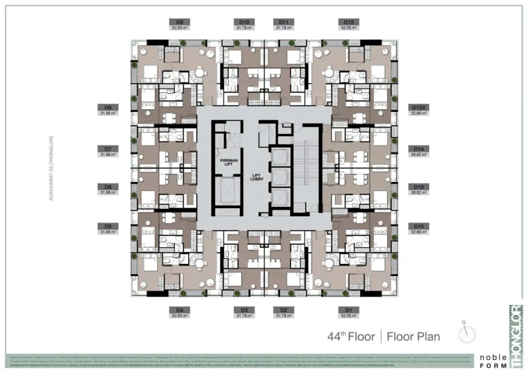 Luxury condo unit plans layout diagram for Noble Form Thonglor on Sukhumvit 55 Bangkok