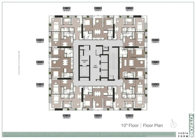 Luxury condo unit plans layout diagram for Noble Form Thonglor on Sukhumvit 55 Bangkok