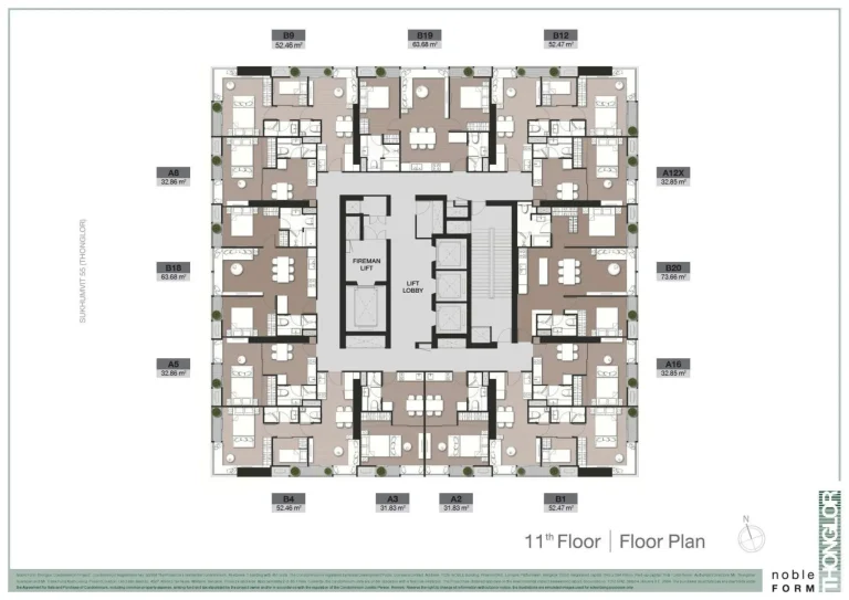Luxury condo unit plans layout diagram for Noble Form Thonglor on Sukhumvit 55 Bangkok