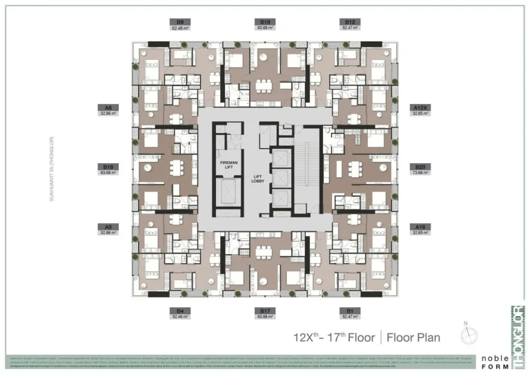 Luxury condo unit plans layout diagram for Noble Form Thonglor on Sukhumvit 55 Bangkok