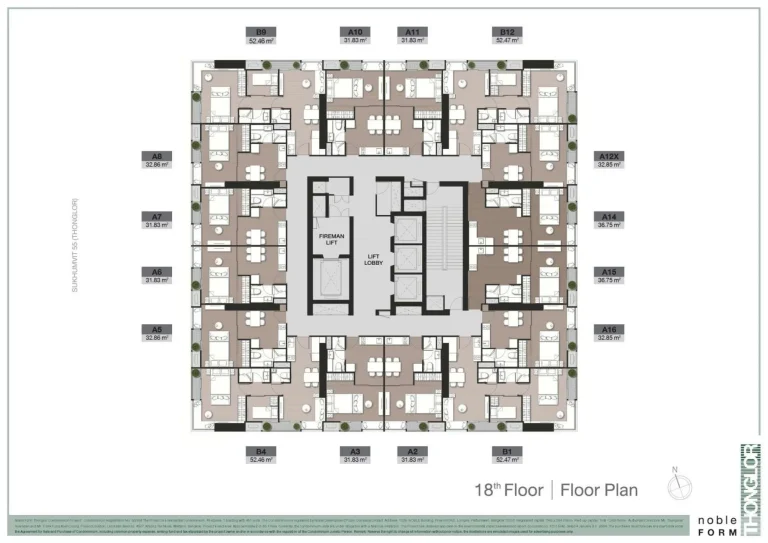 Luxury condo unit plans layout diagram for Noble Form Thonglor on Sukhumvit 55 Bangkok