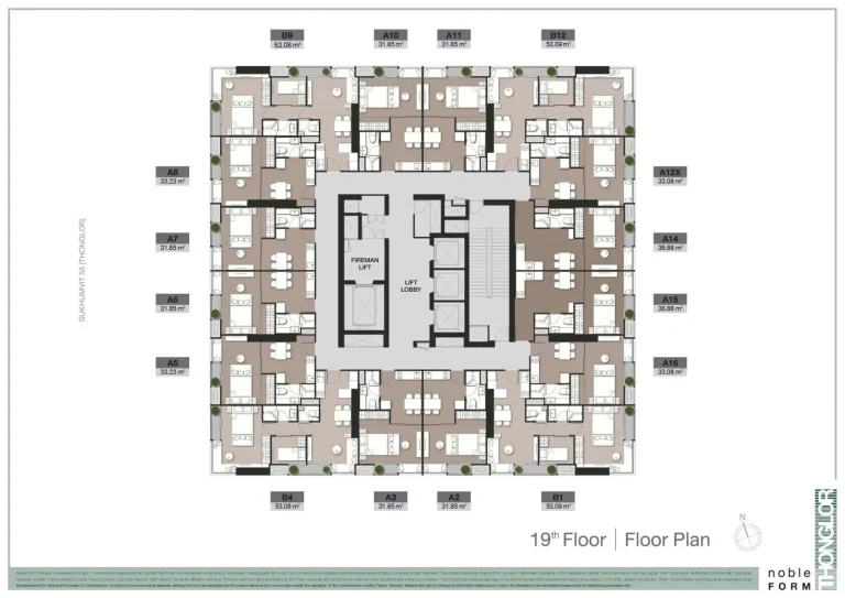 Luxury condo unit plans layout diagram for Noble Form Thonglor on Sukhumvit 55 Bangkok