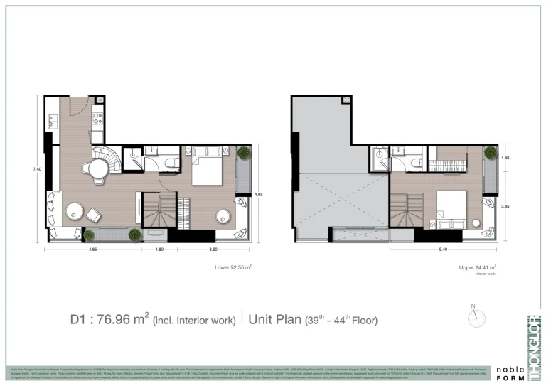 Fullplex luxury condo unit plan layout diagram for Noble Form Thonglor on Sukhumvit 55 Bangkok