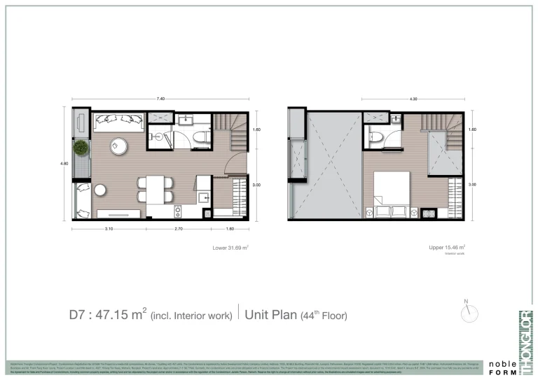 Fullplex luxury condo unit plan layout diagram for Noble Form Thonglor on Sukhumvit 55 Bangkok