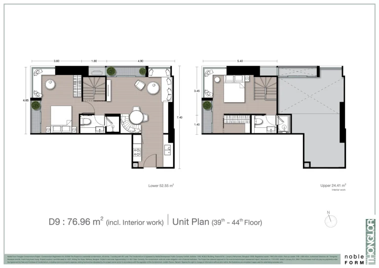 Fullplex luxury condo unit plan layout diagram for Noble Form Thonglor on Sukhumvit 55 Bangkok