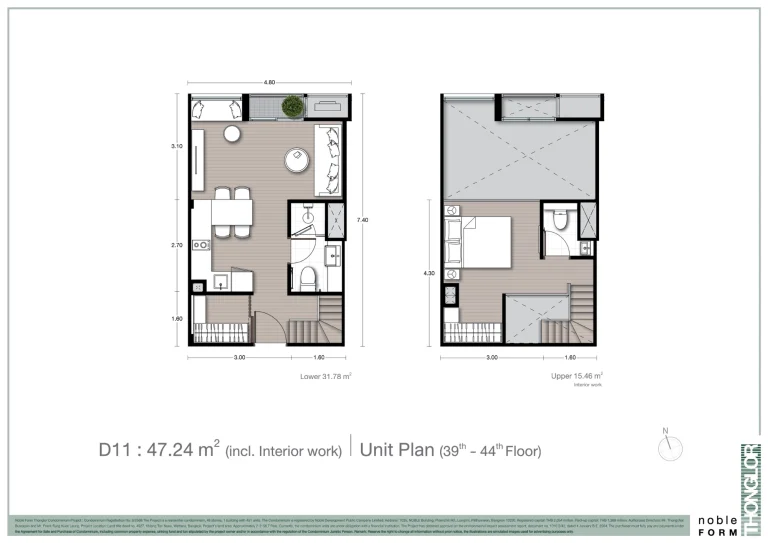 Fullplex luxury condo unit plan layout diagram for Noble Form Thonglor on Sukhumvit 55 Bangkok
