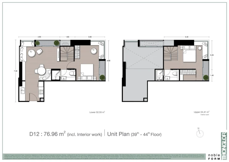 Fullplex luxury condo unit plan layout diagram for Noble Form Thonglor on Sukhumvit 55 Bangkok