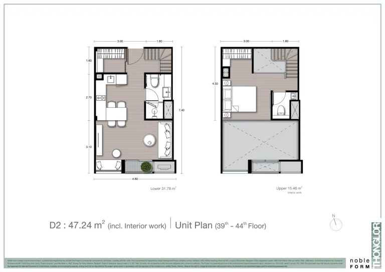 Fullplex luxury condo unit plan layout diagram for Noble Form Thonglor on Sukhumvit 55 Bangkok
