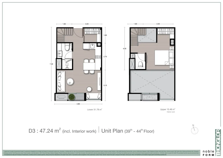 Fullplex luxury condo unit plan layout diagram for Noble Form Thonglor on Sukhumvit 55 Bangkok