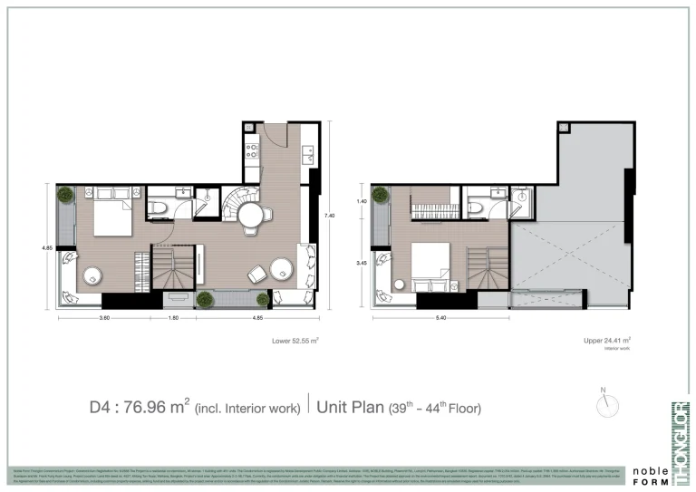 Fullplex luxury condo unit plan layout diagram for Noble Form Thonglor on Sukhumvit 55 Bangkok